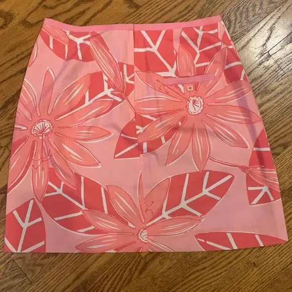 Lilly Pulitzer Skirt Pink Floral Palm Print White Label Size 4 - Picture 8 of 8